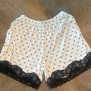 Aerie Ribbed White Polka Dot Lace Sleep Shorts